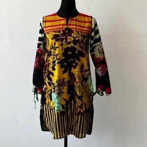 Multi print, long sleeve tunic top